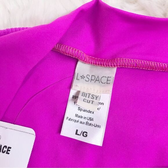 L*SPACE Frenchi Bottom Bitsy Cut High Waist Bikini Ribbed Fuchsia Pink Large New - Picture 9 of 10